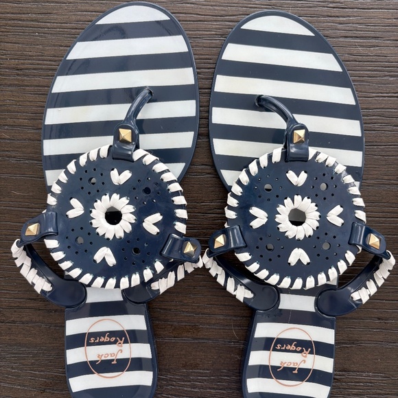 Jack Rogers, Collins Jelly Sandals, navy/white striped, size 8 - Picture 1 of 4